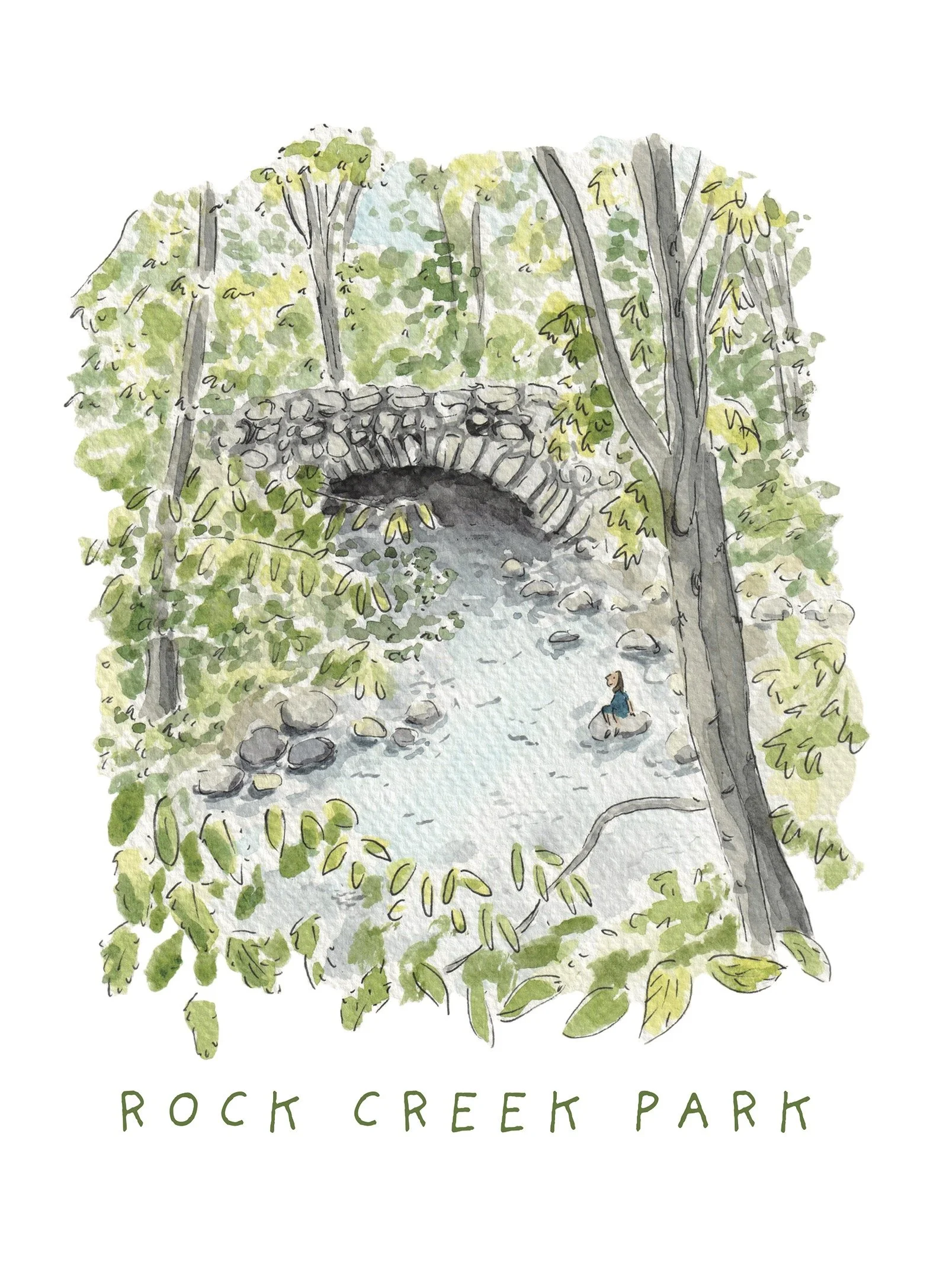 木村利三郎 手刷りWASHINGTON SQUARE FANTASTIC Rock Creek Park Boulder Bridge Print, Washington DC Nature Wall